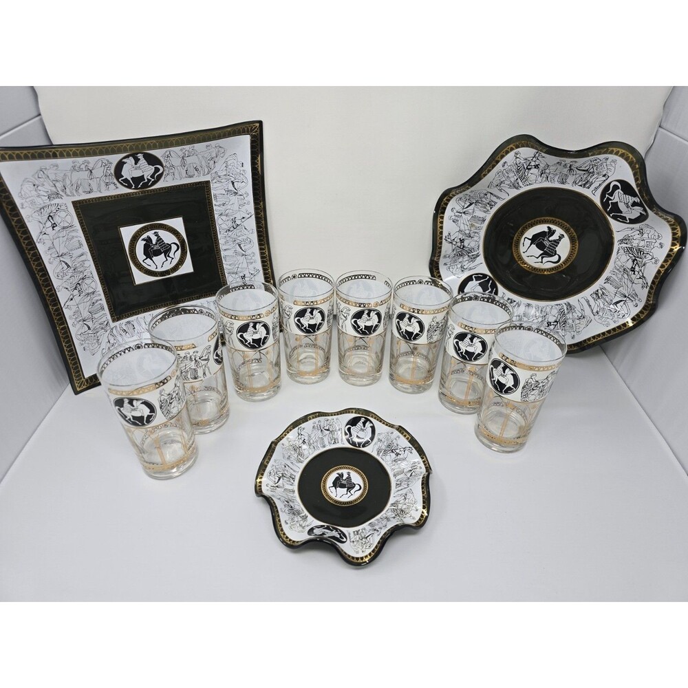 Vintage Mid Century Modern Aldon Black Gold Dishes / Cup set Vintage Roman Decor
